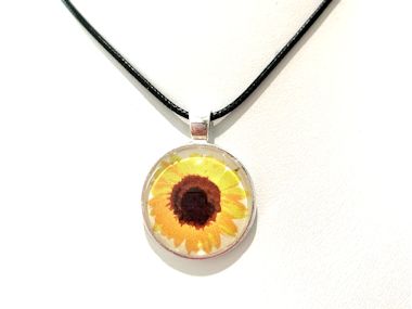 Sunflower Pendant Necklace (Black Cord, Silver Chain or Keychain)