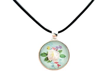 White Rose Pendant Necklace - Black Cord, Silver Chain or Keychain