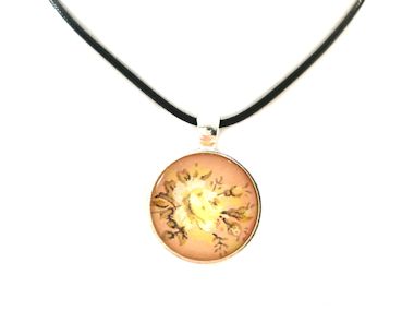 Yellow Rose Pendant Necklace - Black Cord, Silver Chain or Keychain