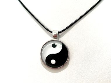 Yin and Yang Pendant Necklace (Black Cord, Silver Chain or Keychain)