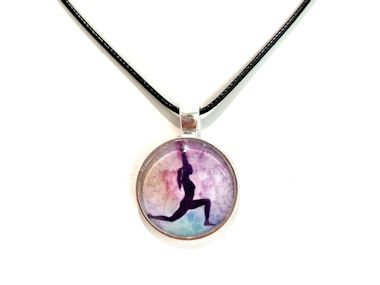 Yoga Pose Woman Pendant Necklace (Black Cord, Silver Chain or Keychain)